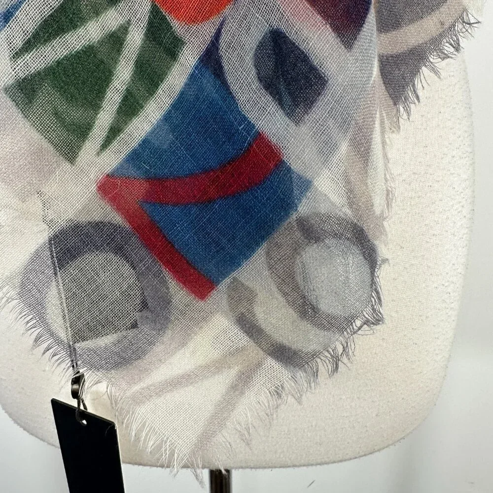 NWT Marco Polo Digital Print Multicolor 100% Wool Woven Scarf 42